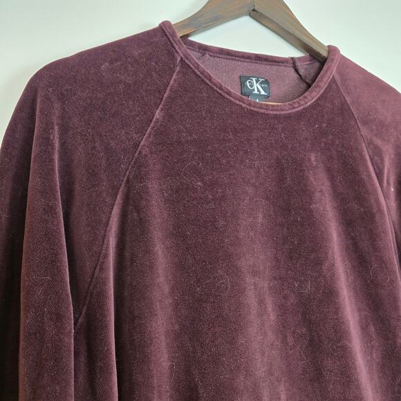 Vintage Y2K CK Velour Longsleeve Shirt Maroon Large - Picture 7 of 9